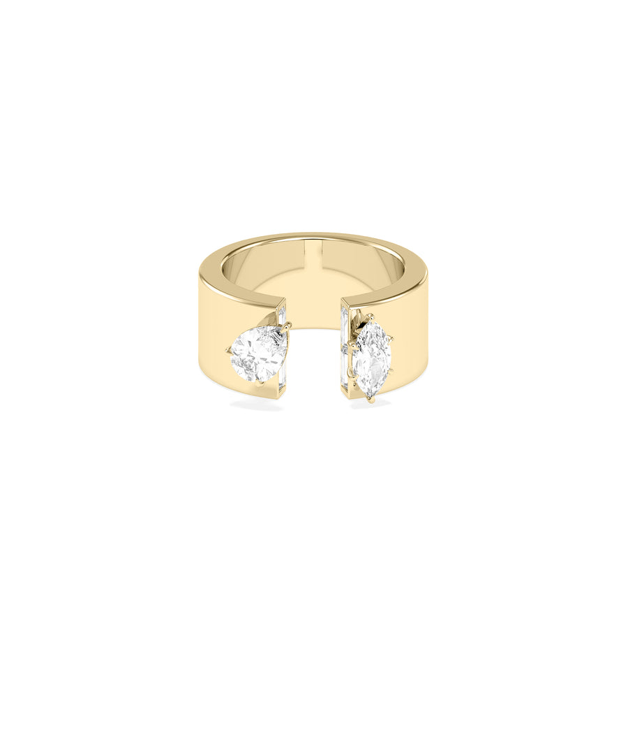 Open band pear marquise lab diamond ring in yellow gold