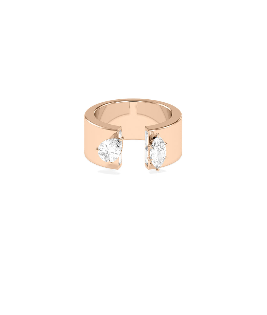 Open band pear marquise lab diamond ring in rose gold