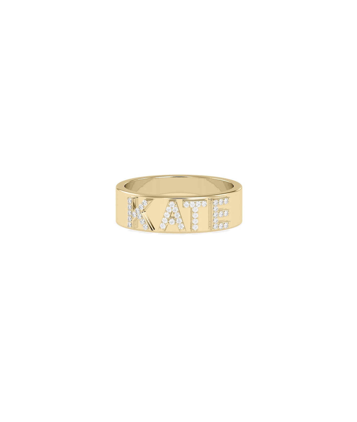 Personalized KATE diamond pavé name band ring in polished 14k yellow gold