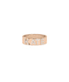 Rose gold personalized name band ring with diamond pavé letters spelling KATE
