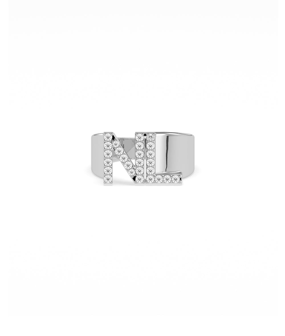 Bold diamond initials gold ring personalized fine jewelry custom band