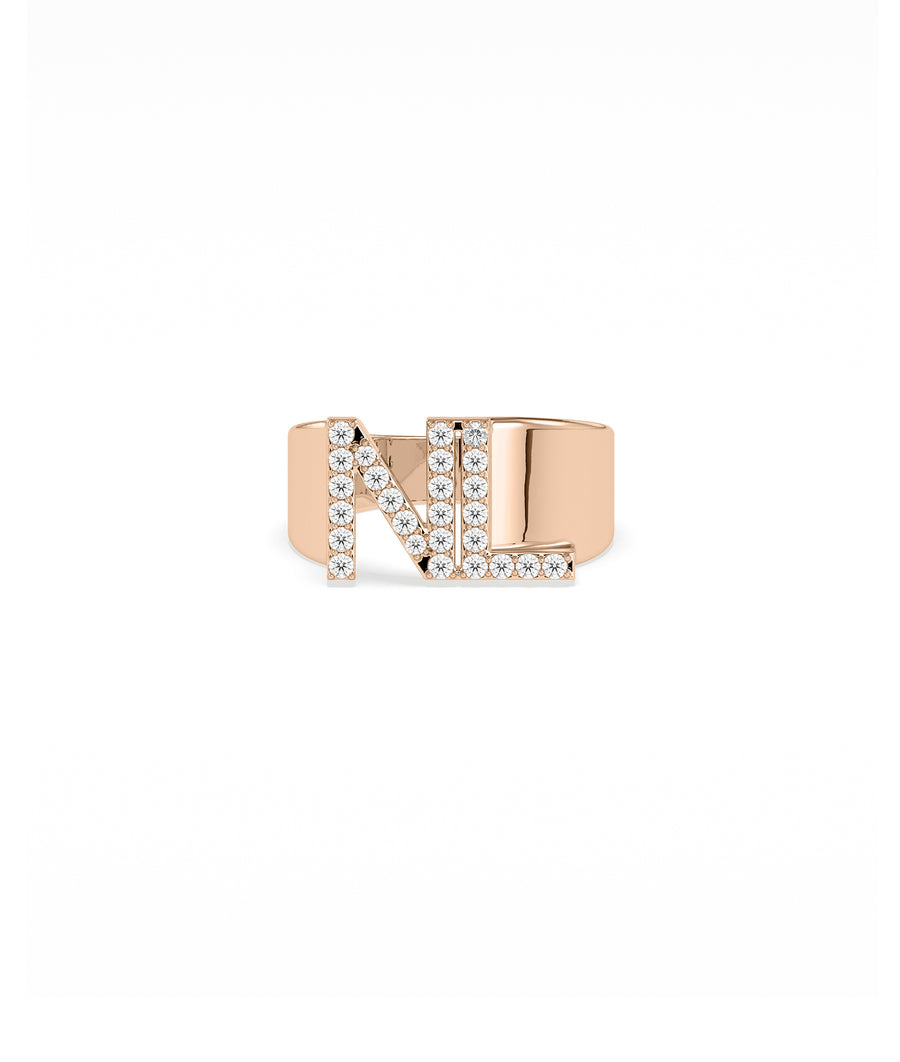 Bold diamond initial letters gold ring personalized fine jewelry band