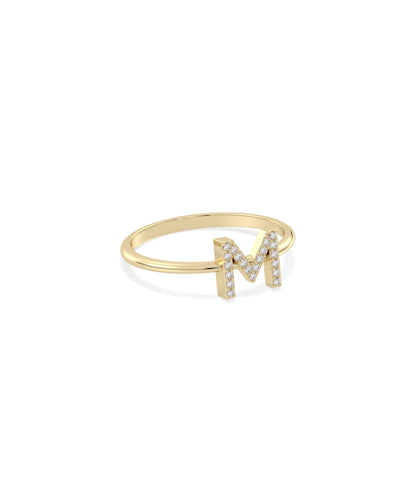 Lab diamond initial letter ring in 14K solid gold personalized