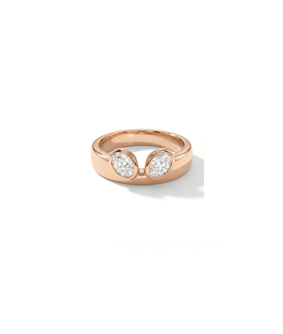 Dual Oval Heart Diamond Bezel Band Ring media