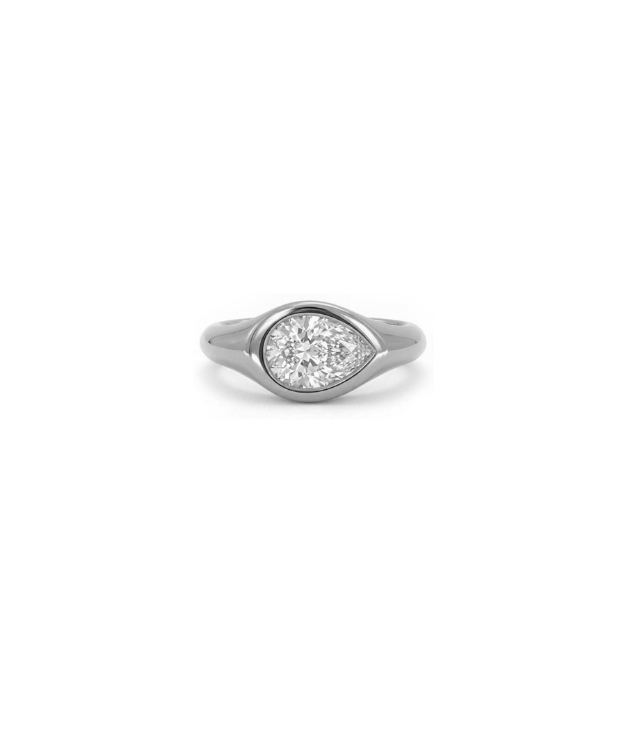 Bezel set diamond solitaire pinky ring in 14K white gold