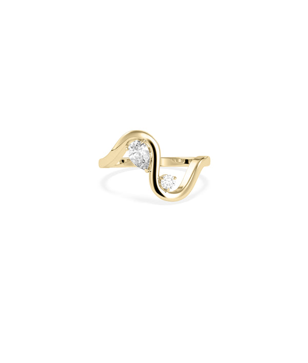 Wave Pear Round Two-Stone Lab Diamond Ring media