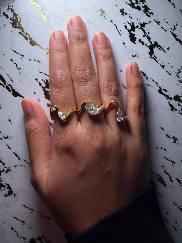 Wave Pear Round Two-Stone Lab Diamond Ring media alternate view