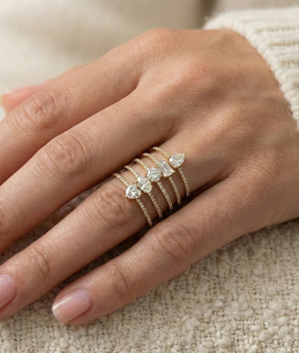 Model wearing diamond pavé heart solitaire ring in yellow gold alternate view