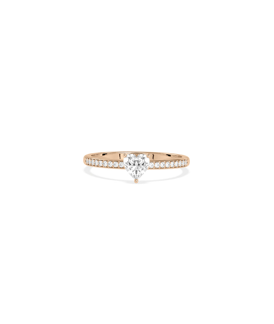 Diamond pavé heart solitaire ring in rose gold setting