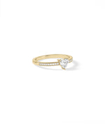 Diamond pavé heart solitaire ring in 14K yellow gold side profile view