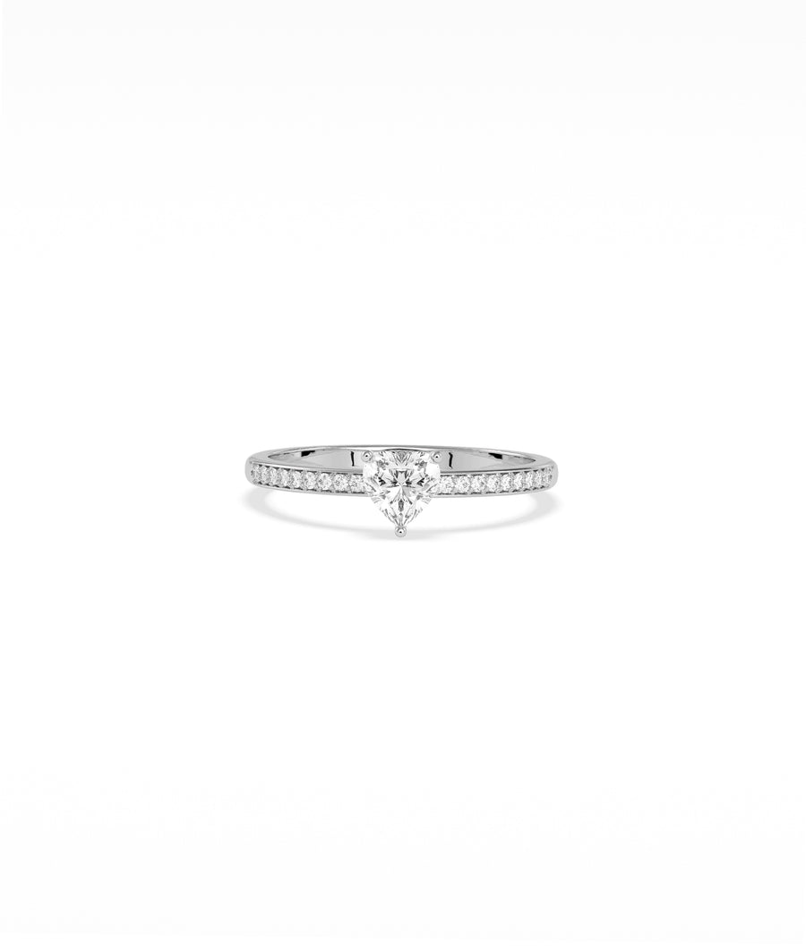 Diamond pavé heart solitaire ring in 14K white gold