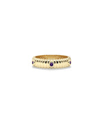 Station fluted band ring in yellow gold with amethyst gemstone