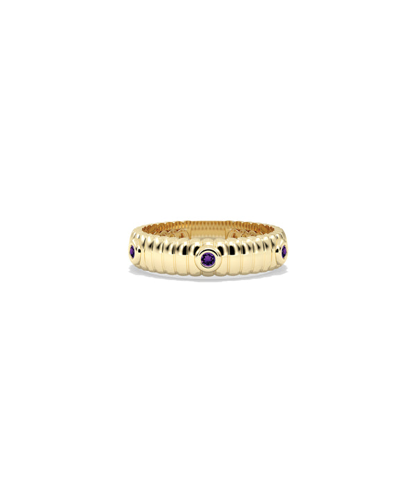 Station fluted band ring in yellow gold with amethyst gemstone