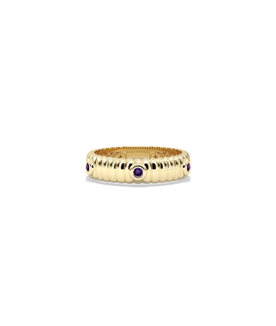 Station fluted band ring in yellow gold with amethyst gemstone