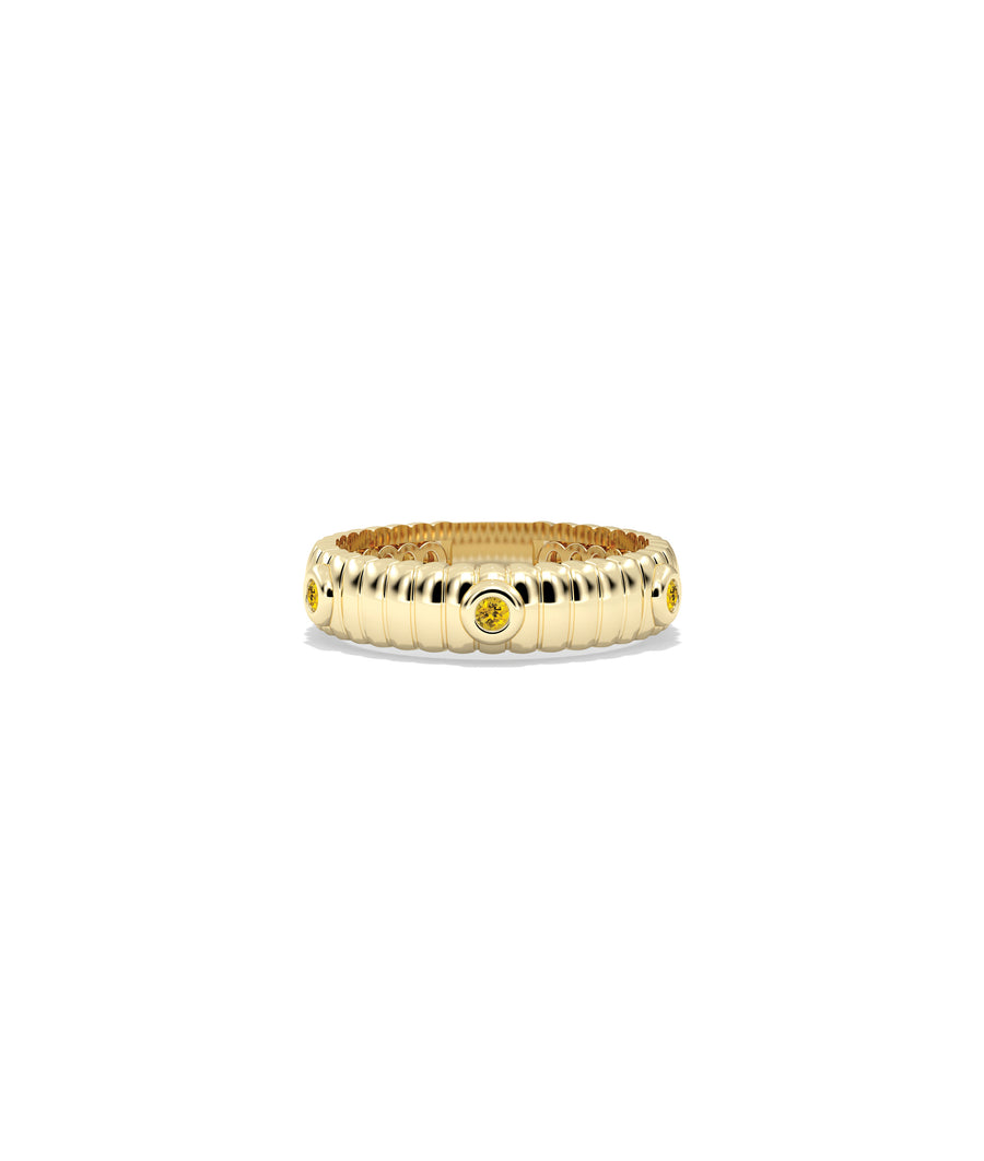 Station fluted band ring in 14K yellow gold with citrine gemstone