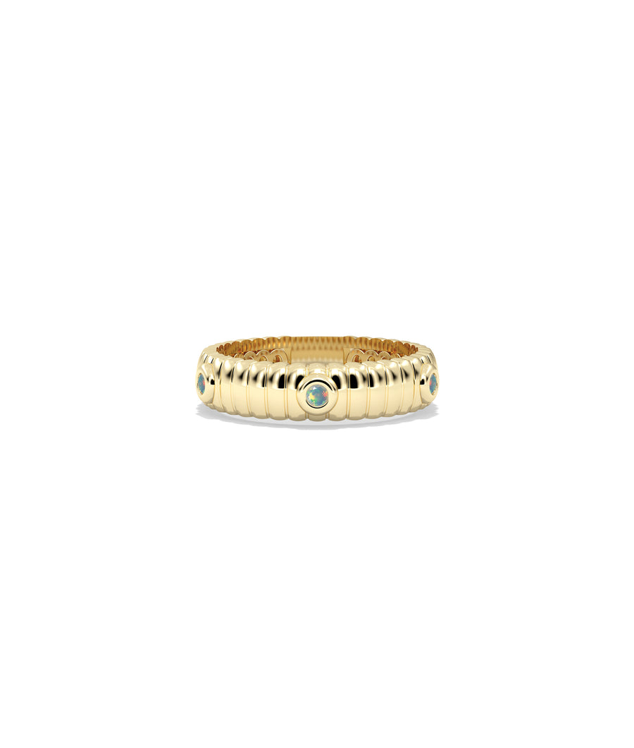 Station fluted band ring in 14K yellow gold with opal gemstone
