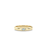 14K yellow gold band ring with bezel-set marquise aquamarine gemstone