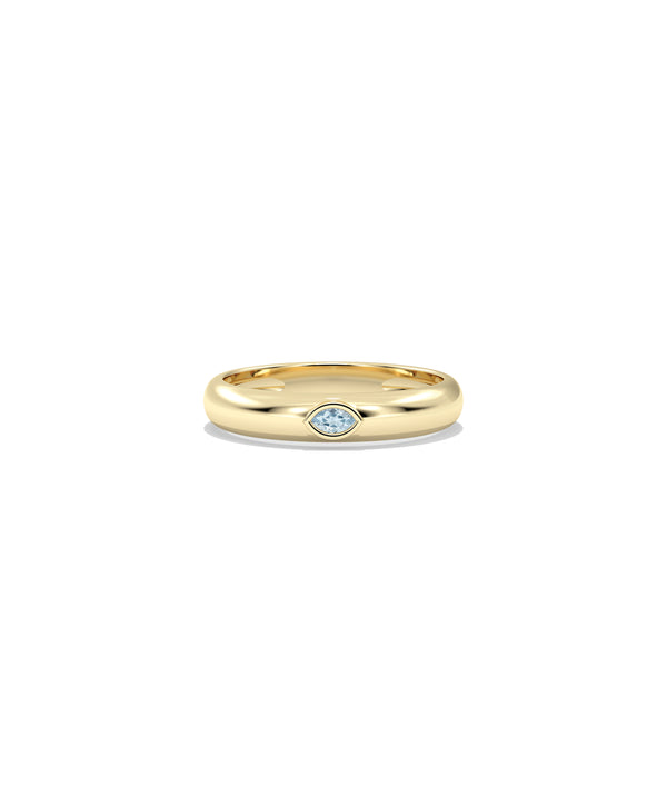 14K yellow gold band ring with bezel-set marquise aquamarine gemstone alternate view