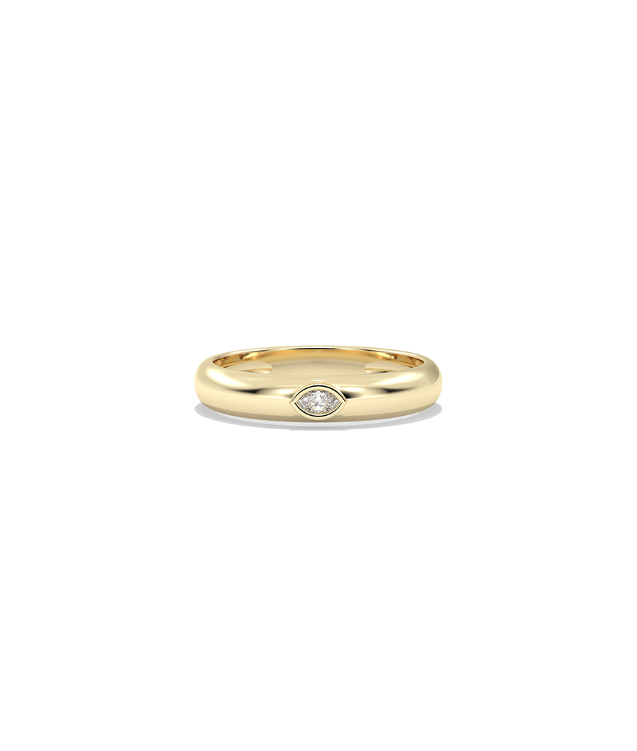 14K solid gold bezel set marquise band ring with diamond birthstone