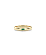 14K solid yellow gold band ring with bezel-set marquise emerald gemstone