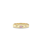 14K solid yellow gold band ring with bezel-set marquise pink sapphire