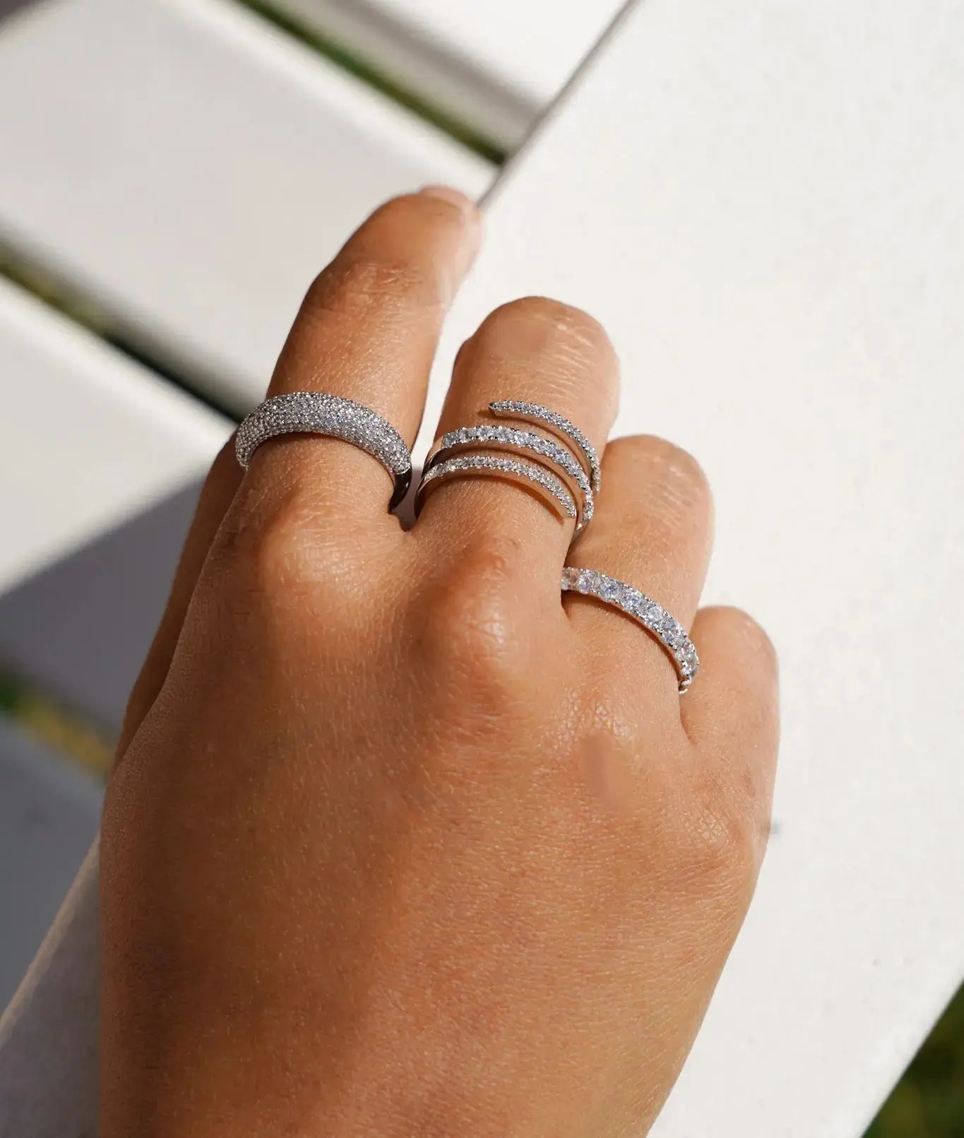 Diamond Pave Dome Ring on jewelry display highlighting elegant dimensional profile