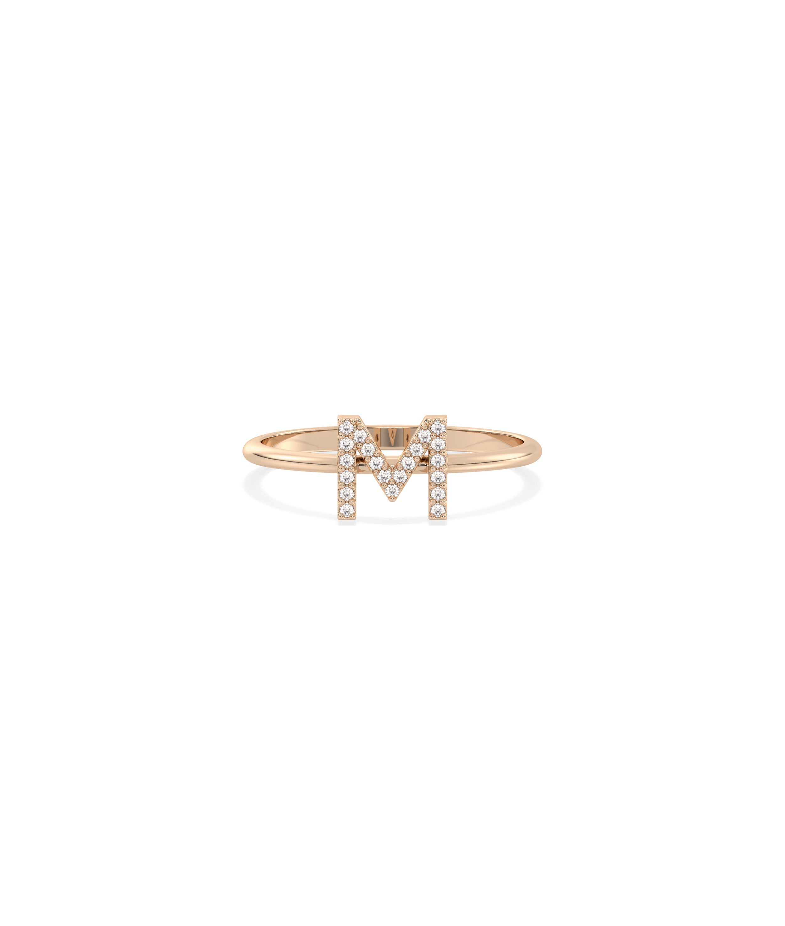 Lab diamond initial letter ring in 14K solid gold personalized