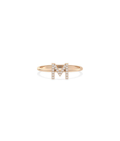 Lab diamond initial letter ring in 14K solid gold personalized