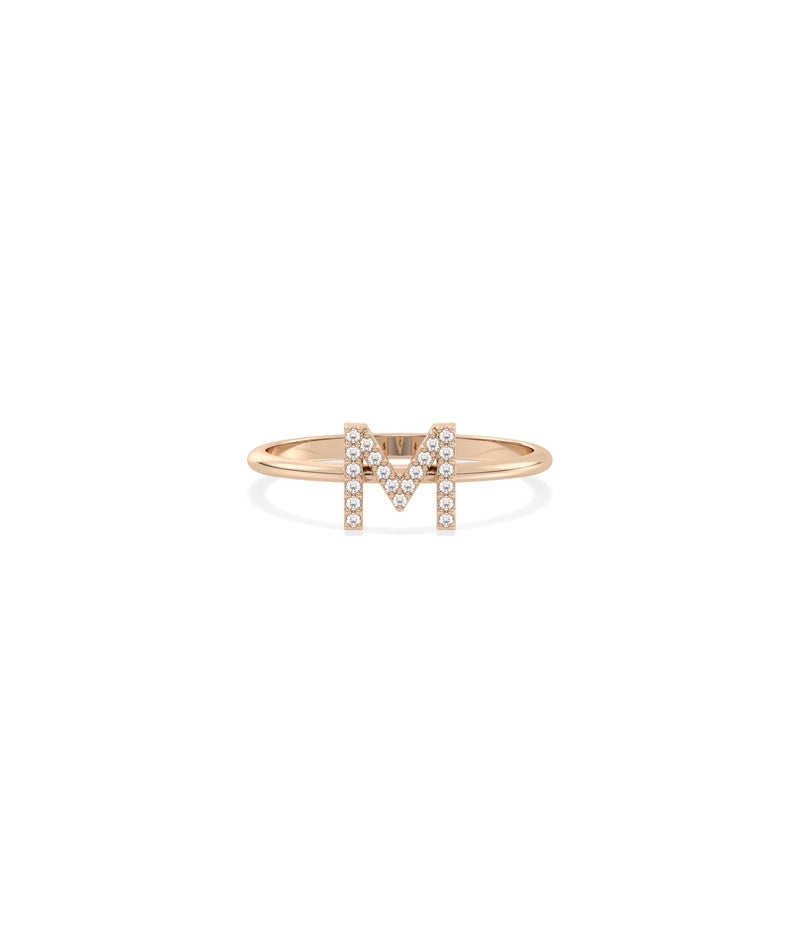 Lab diamond initial letter ring in 14K solid gold personalized