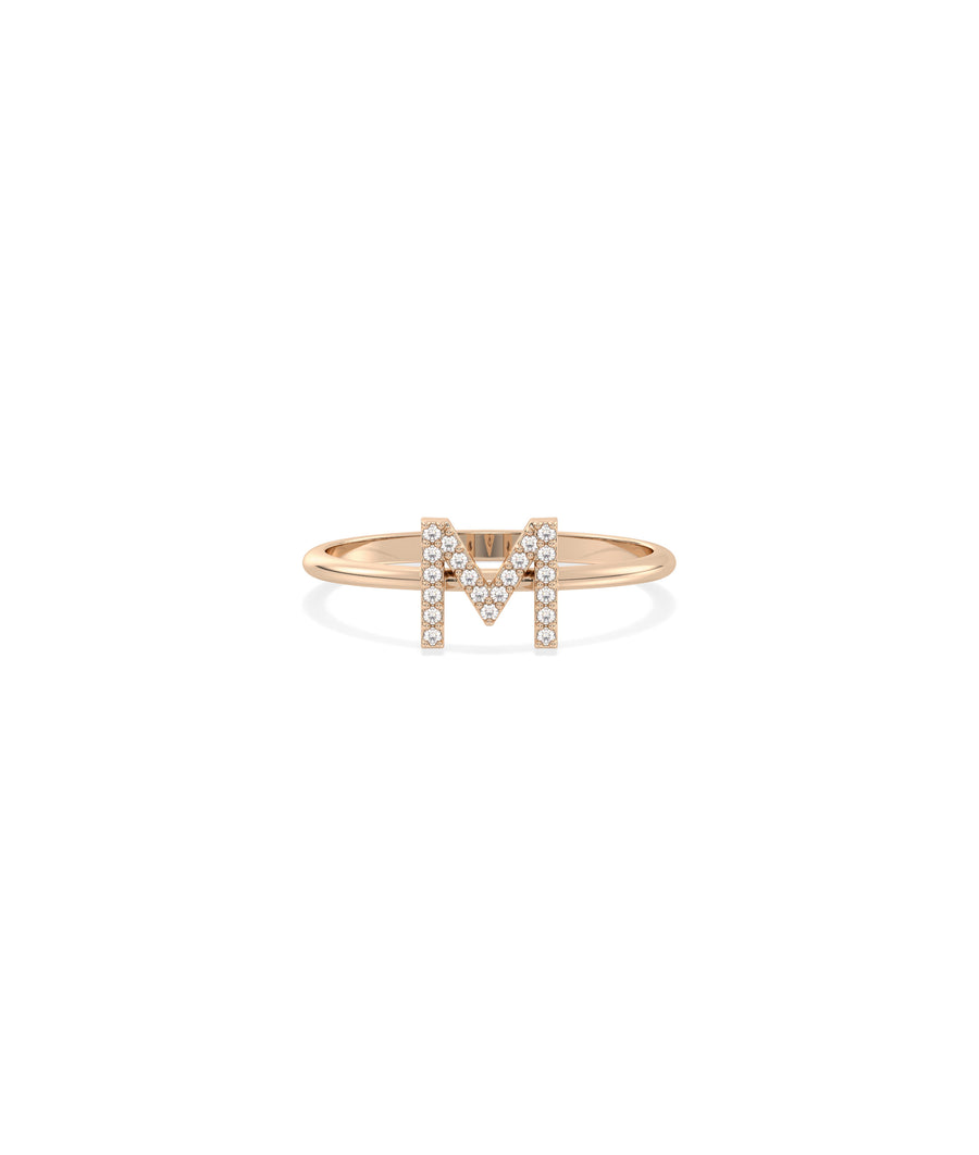 Lab diamond initial letter ring in 14K solid gold personalized