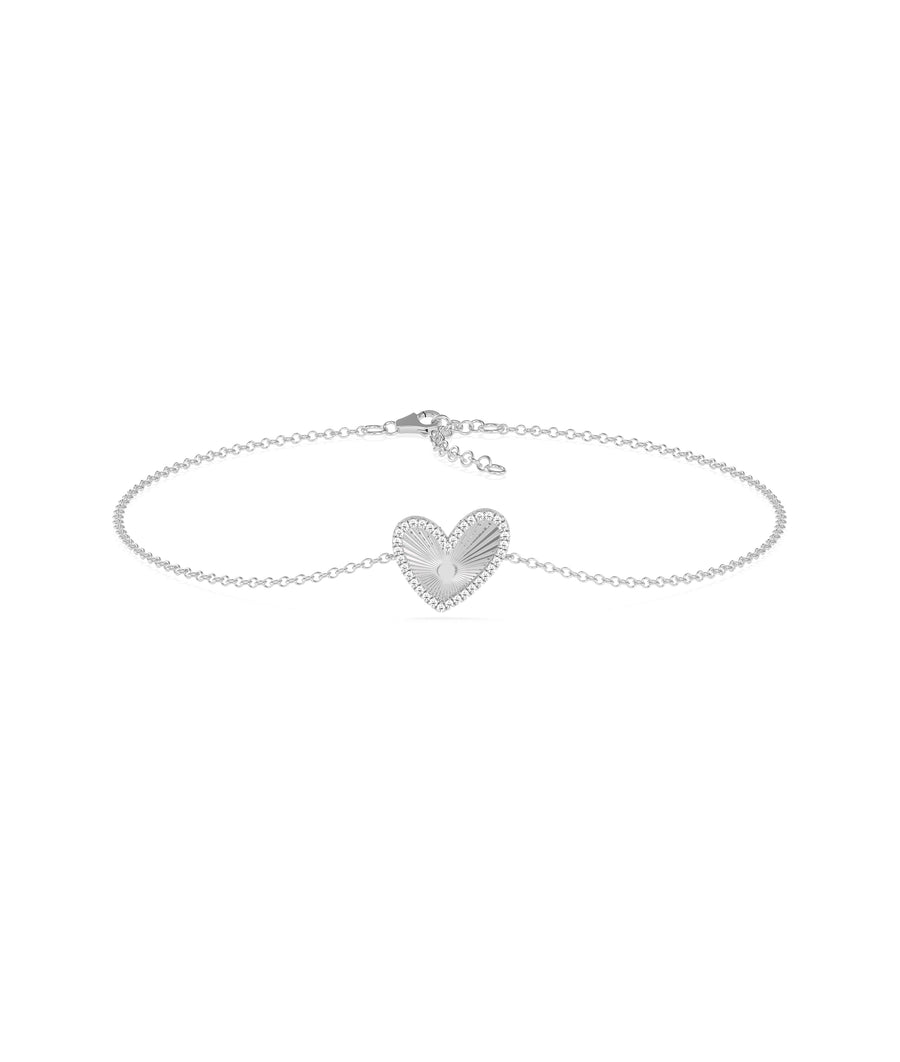 Abstract halo heart bracelet in 14K solid white gold