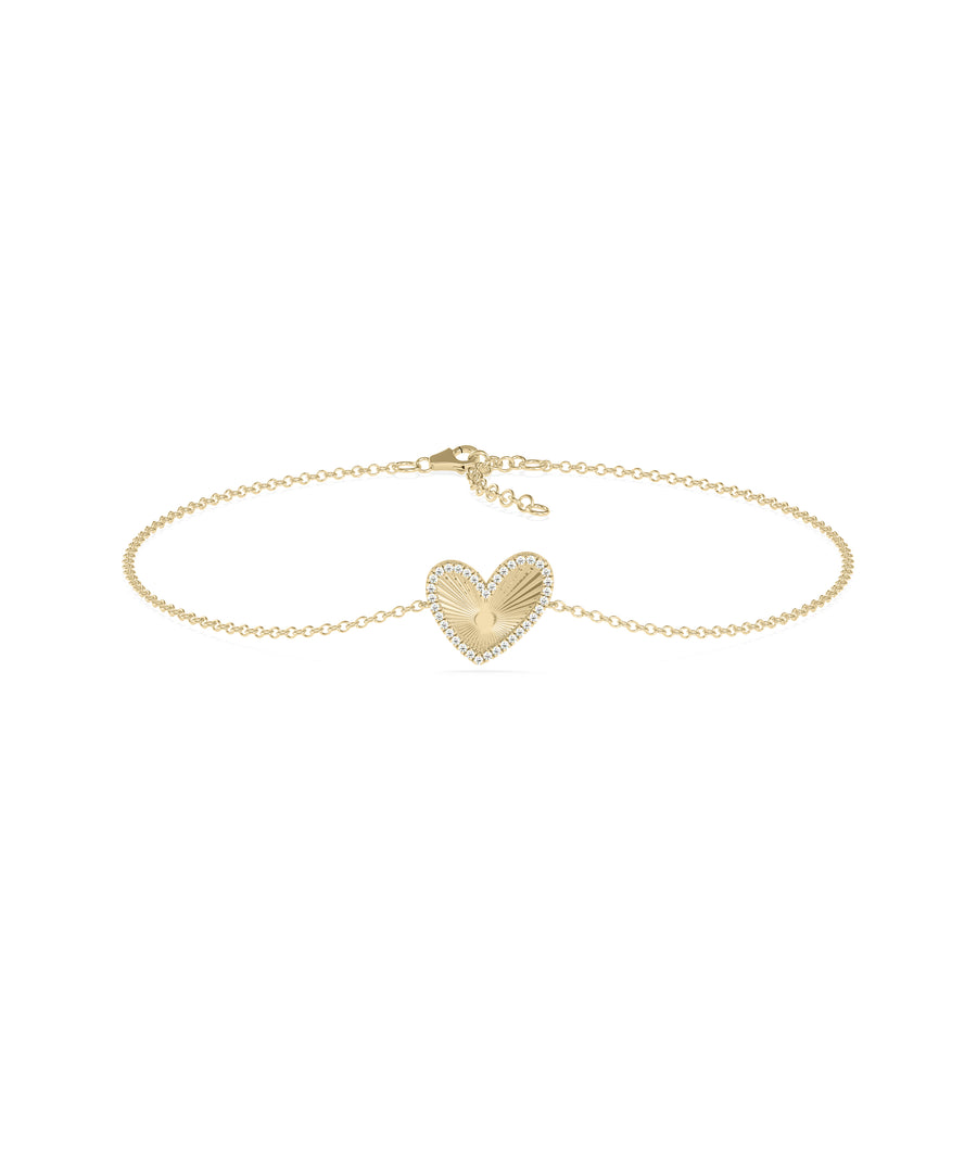Abstract halo heart bracelet in 14K solid yellow gold