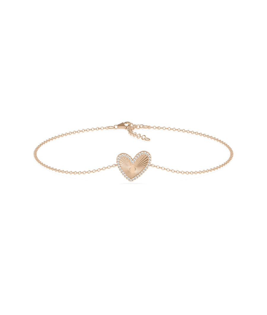 Abstract halo heart bracelet in 14K solid rose gold