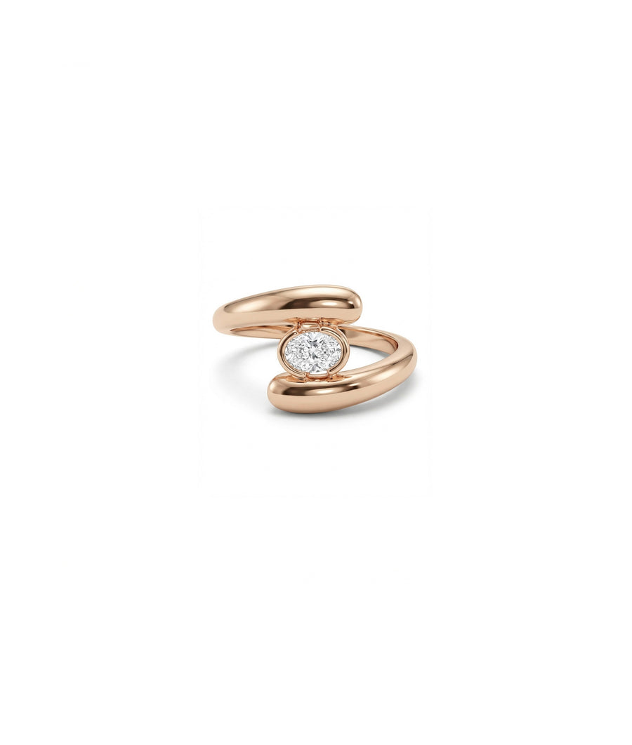 Bezel bypass oval diamond ring in 14K rose gold
