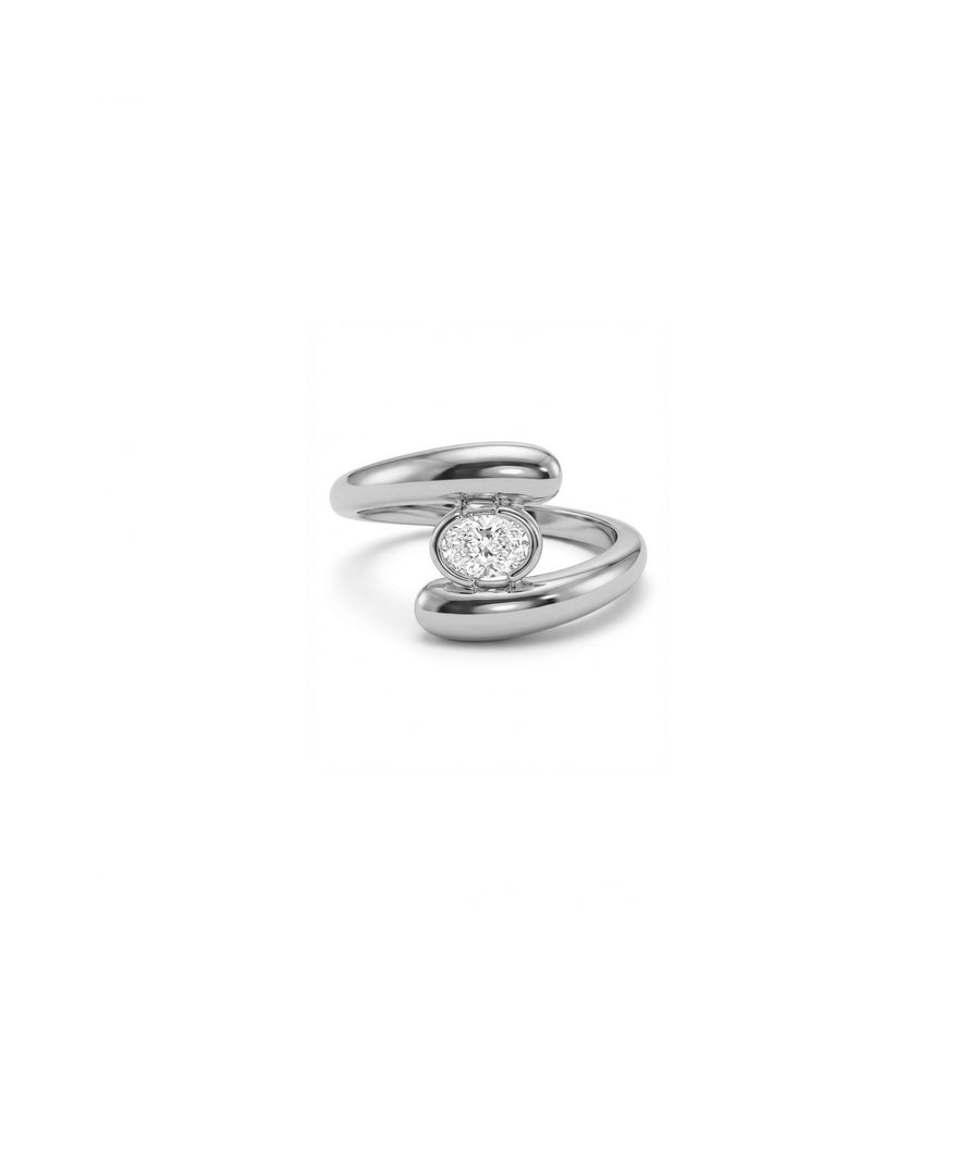 Bezel bypass oval diamond ring in 14K solid white gold