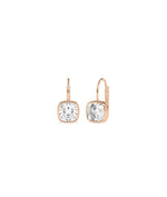 Bezel cushion diamond drop earrings in 14K rose gold