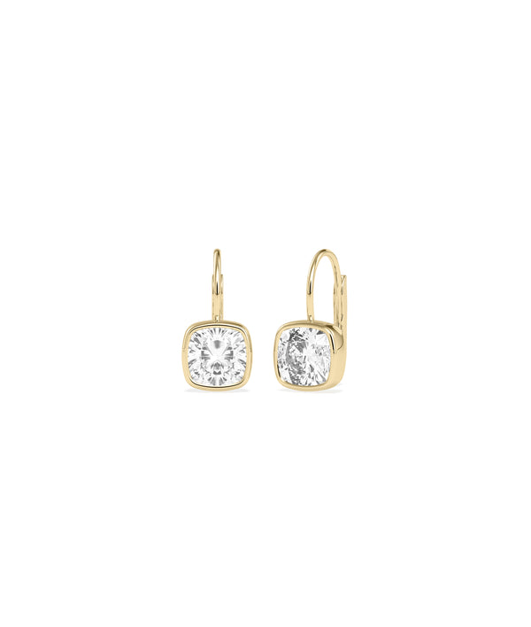 Bezel cushion diamond drop earrings in 14K yellow solid gold