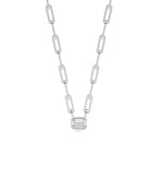 Bezel diamond solitaire paper clip necklace in white gold