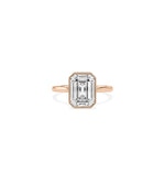 Bezel set emerald lab diamond solitaire ring in rose gold