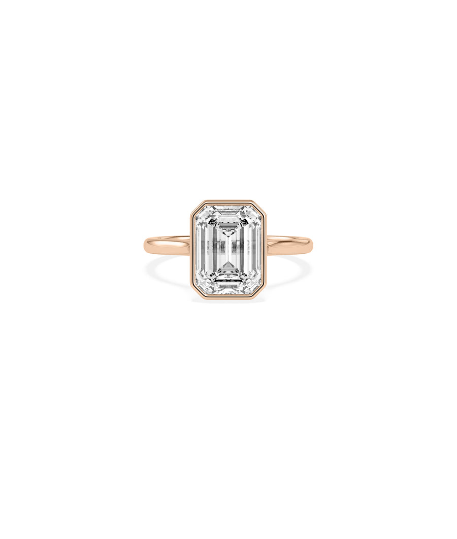 Bezel set emerald lab diamond solitaire ring in rose gold