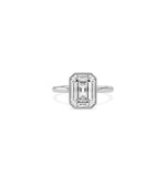Bezel set emerald lab diamond solitaire ring in 14K white gold