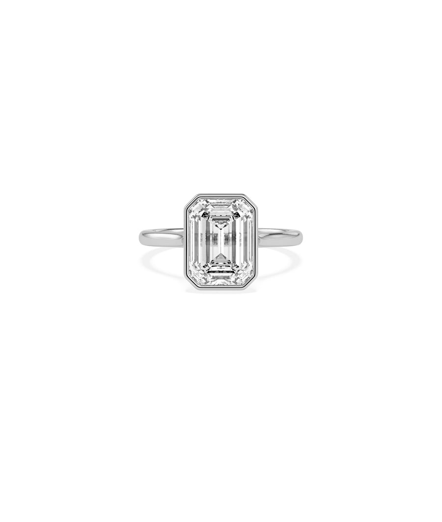 Bezel set emerald lab diamond solitaire ring in 14K white gold