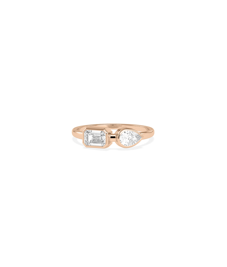 Bezel set emerald pear lab diamond ring in rose gold
