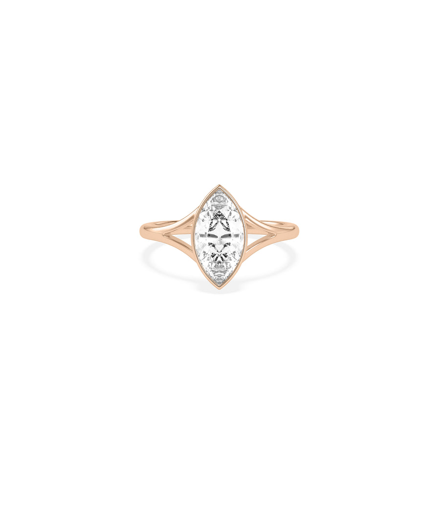 Bezel set marquise lab diamond solitaire ring in 14K rose gold