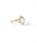 Bezel marquise lab diamond solitaire ring in 14K yellow gold side profile