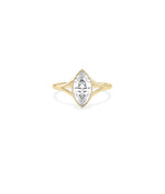 Bezel set marquise lab diamond solitaire ring in yellow gold