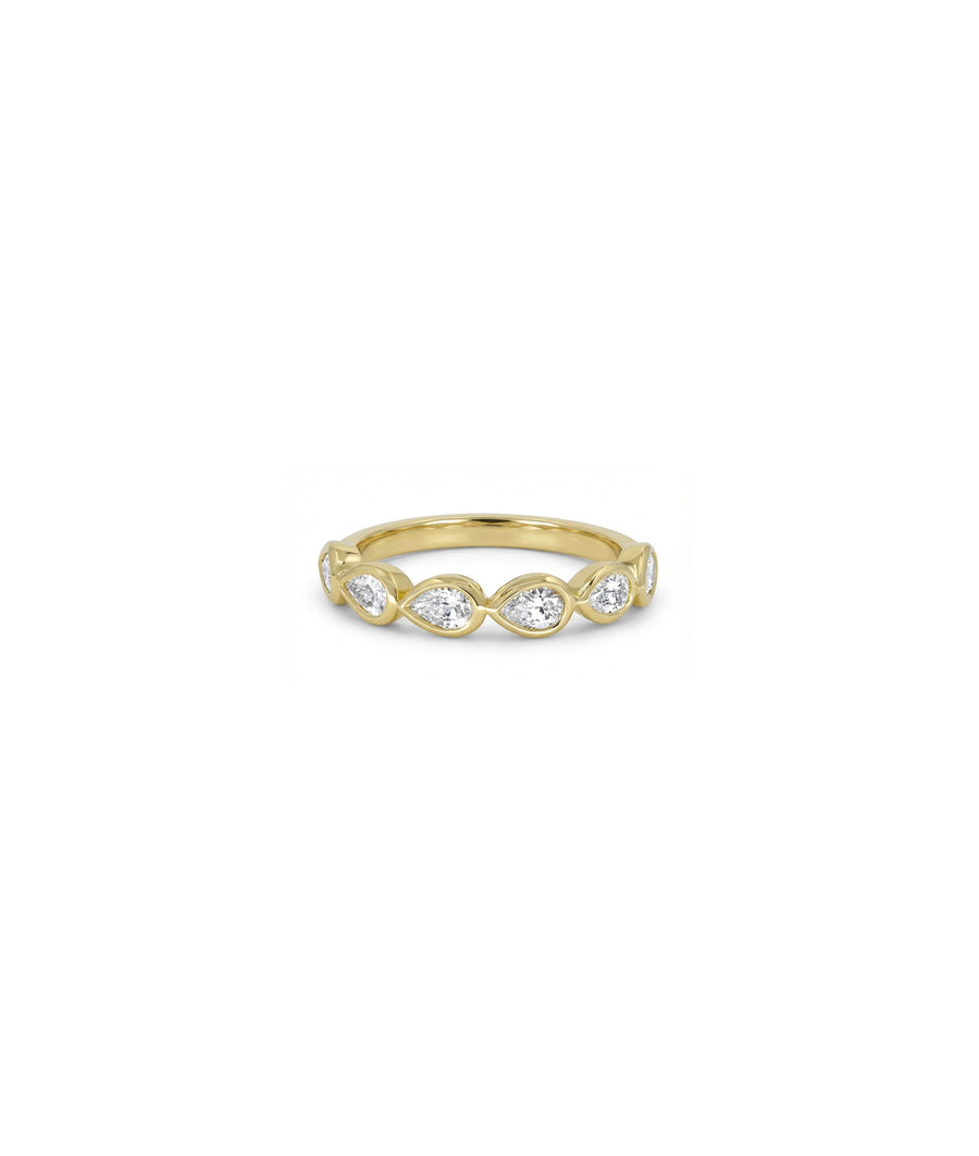 Bezel pear diamond band ring in 14K solid yellow gold