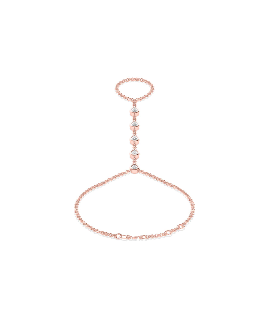 Bezel pear lab diamond hand chain bracelet in 14K rose gold