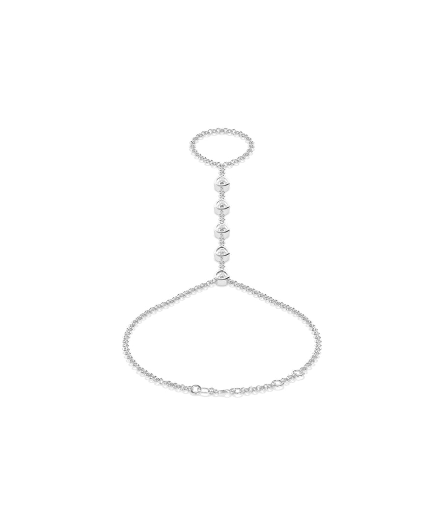 Bezel pear lab diamond hand chain bracelet in 14K white gold