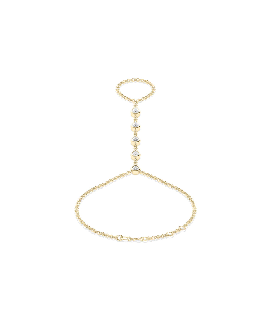 Bezel pear lab diamond hand chain bracelet in 14K yellow gold